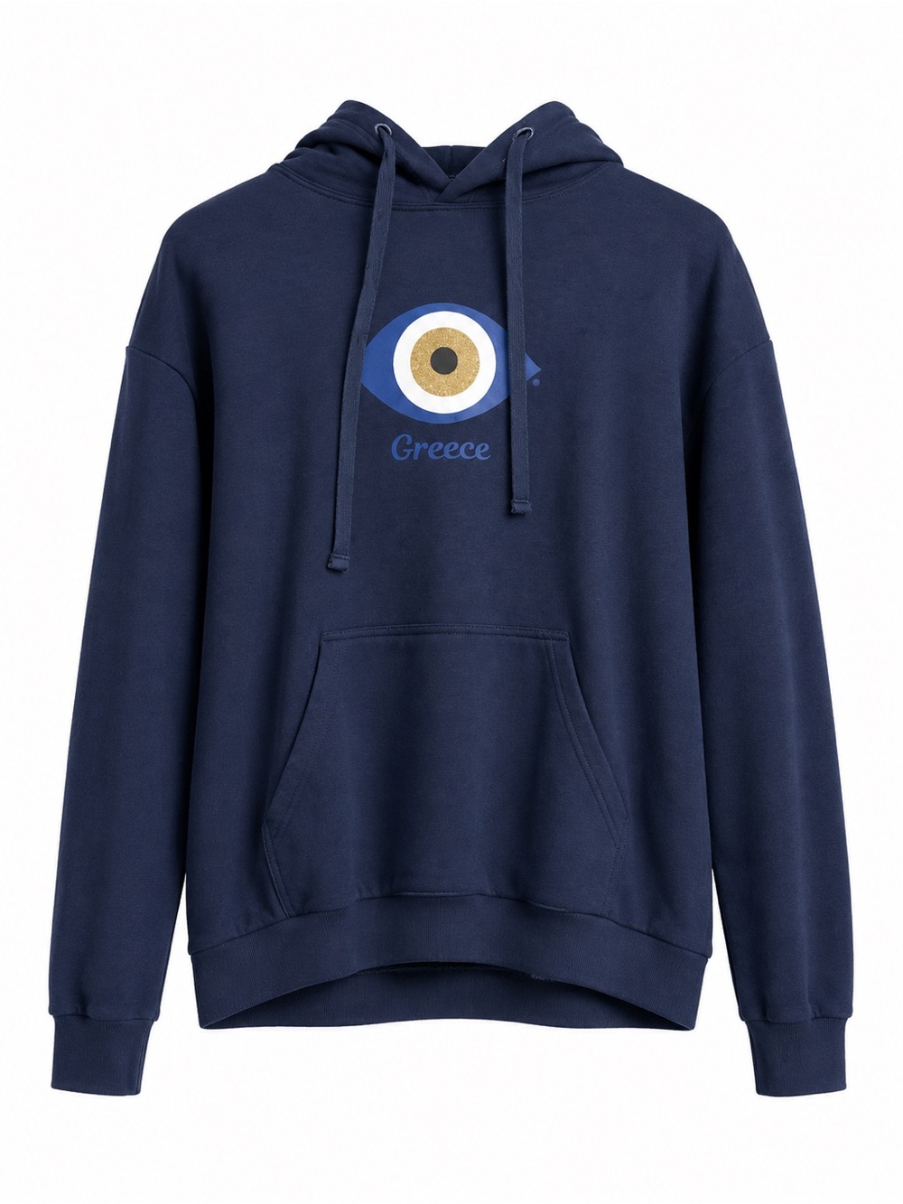 Navy Blue Greece Evil Eye Graphic Pullover Hoodie Sweatshirt Medium